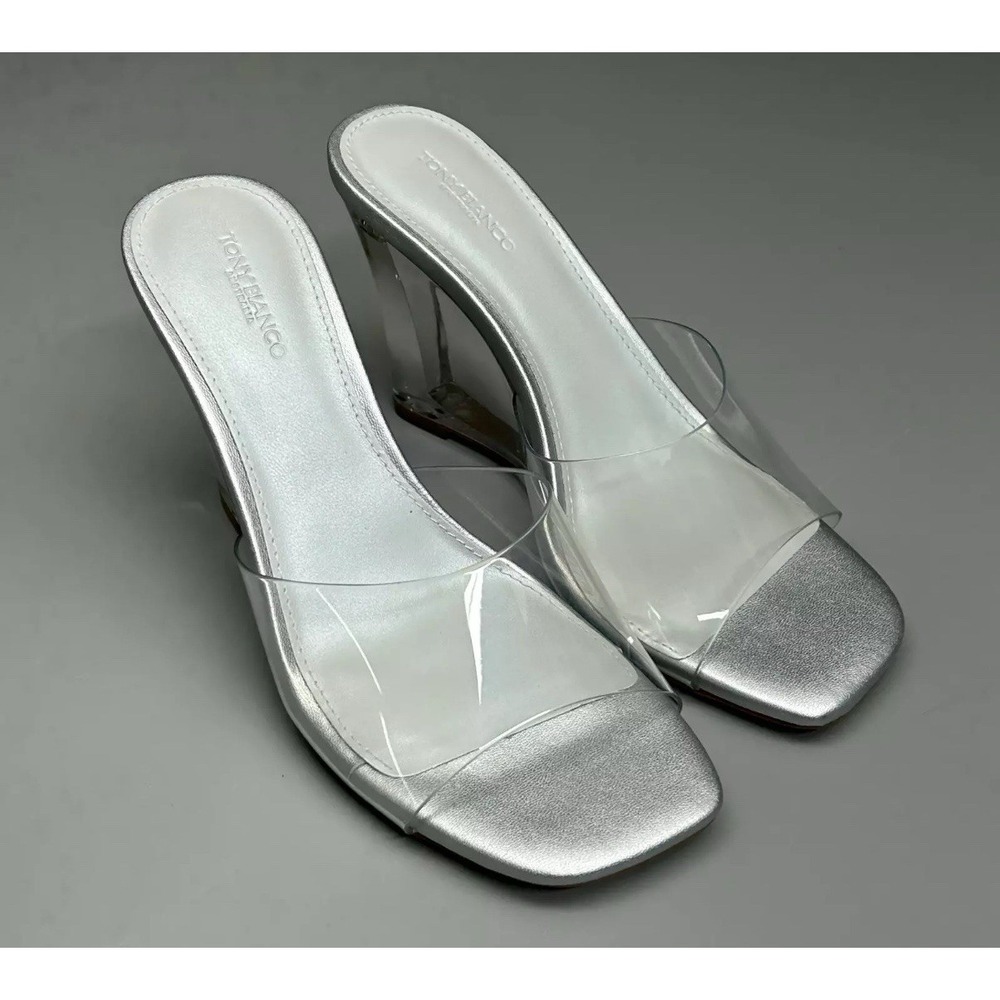 TONY BIANCO Alessi Clear Vinylite/Silver Wedges Women's Heels Sz 7 (New)